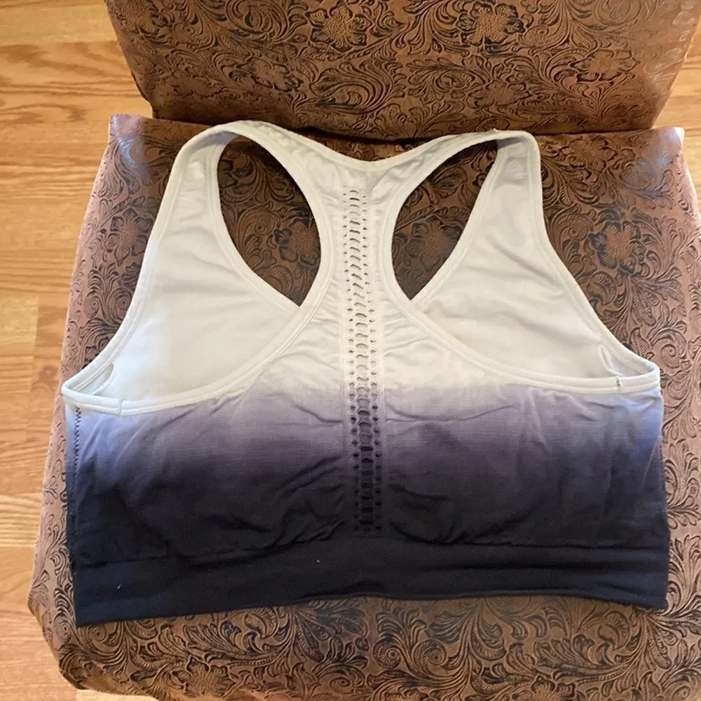 Dipdyed/ombré gray and blue racer back sports bra